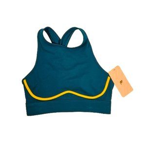 Fabletics Blare Cross-Back High-Impact Sports Bra Blue yellow NEW Athletic S/6